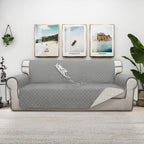 ISSUNTEX Double Protection 100% Waterproof Sofa Covers for Living Room, Reversible Couch Covers for 3 Cushion Couch Sofa, Furniture Protector Sofa Cover for Pets (X Large, Light Gray/Ivory)