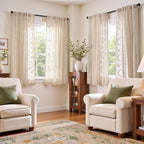 jinchan Floral Linen Curtains 84 Inch Farmhouse Back Tab 2 Panels