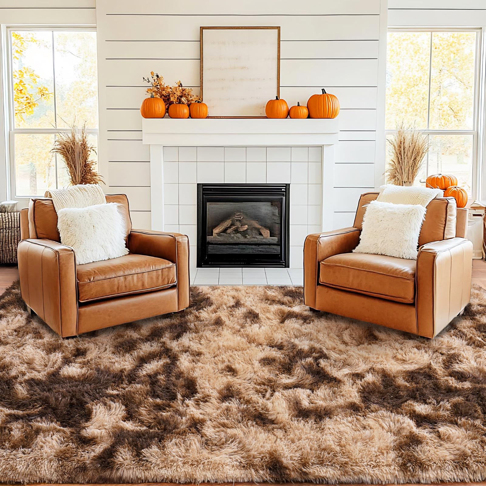 9x12 Area Rug for Living Room, Shag Large Rug for Bedroom,Brown Coffee