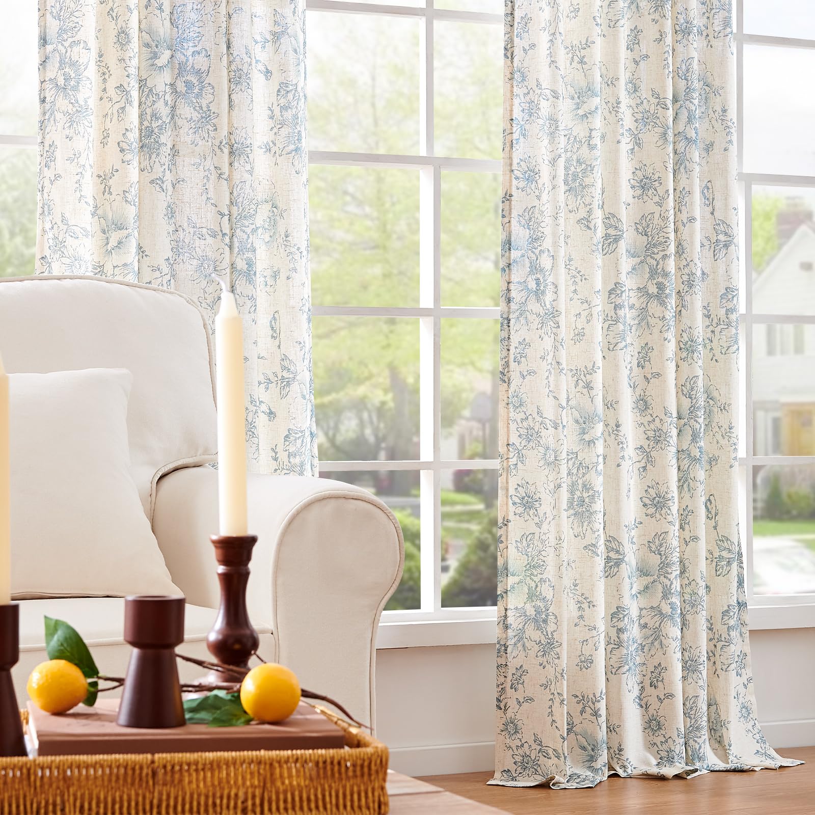jinchan Vintage Floral Linen Curtains 90 Long for Living Room 2 Panels