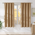NICETOWN Caramel Faux Linen Room Darkening Rod Pocket Curtains 63 inch Length, W42 x L63, Light Blocking Thermal Insulated Noise Reducing Drapes for Bedroom Living Room Farmhouse Decor, 2 Panels