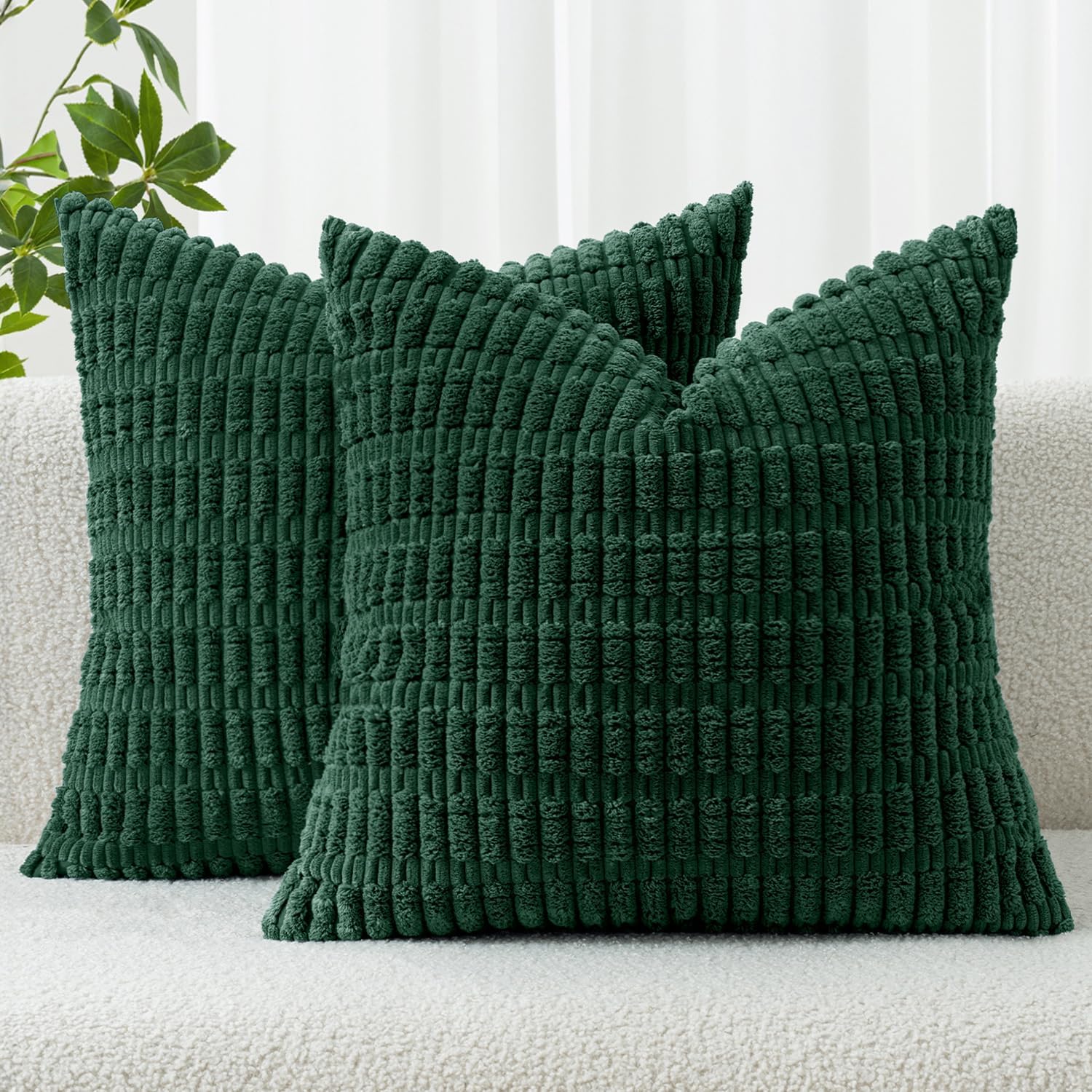 MIULEE Corduroy Decorative Throw Pillow Covers 18x18 Dark Green Pack of 2
