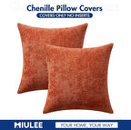 MIULEE Pack of 2 Burnt Orange Decorative Pillow Covers 18x18 Inch Soft Chenille Couch Throw Pillows Farmhouse Cushion Covers for Home Decor Sofa Bedroom Living Room