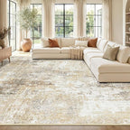 Washable Area Rugs 9'x12' Non-Slip Modern Abstract Soft for Living Room Entryway Bedroom Nursery, Print Pattern, Neutral Brown Gray