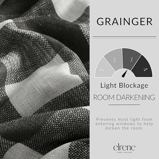 Elrene Home Fashions Farmhouse Living Grainger Buffalo-Check Blackout Window Curtain, Living Room and Bedroom Drape with Rod Pocket Tabs, 52" x 84", Black, 1 Panel