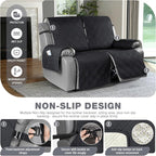 TAOCOCO 100% Waterproof Oversized Loveseat Recliner Cover, Non Slip Split Couch Covers for Reclining Loveseat with Elastic Straps for Kids Pets(Oversized 2 Seater, Black)