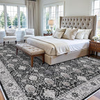 Vintage 10x14 Washable Area Rug: Large Living Room Rugs Indoor Soft Stain Resistant Carpet with Non-Slip Backing for Bedroom Dining Room Farmhouse Low Pile Floor Mat for King Size Bed (10x14 Black)
