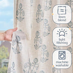 jinchan Linen Floral Curtains for Living Room 84 Inch Length Blue Flower Cottage Core Farmhouse Curtains Rod Pocket Back Tab Boho Semi Sheer Window Drapes Bedroom Set 2 Panels Blue on Beige