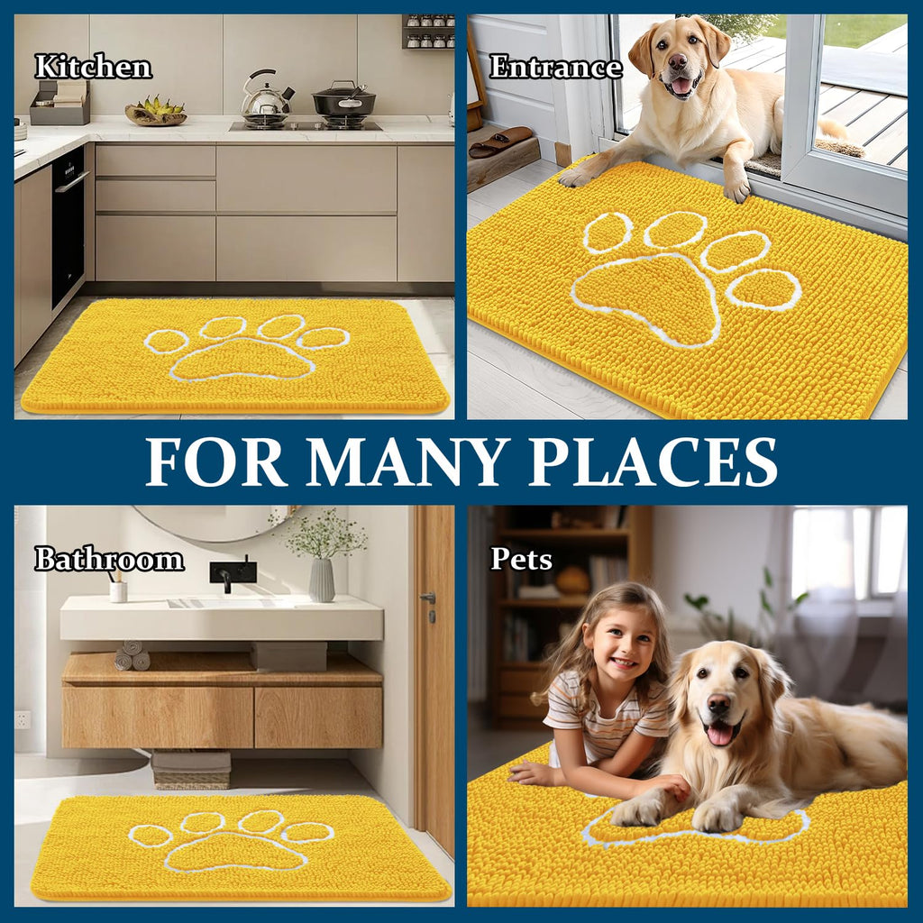 OLANLY Dog Door Mat for Muddy Paws 30x20, Paw Print Design Chenille Mud Mat
