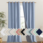 NICETOWN Stone Blue Vintage Linen 100% Blackout Curtains for Living Room, Thermal Insulated Curtains 120" Long, Noise Reducing Window Treatment Drapes for Hall Room, 52" Wide Per Panel, Set of 2