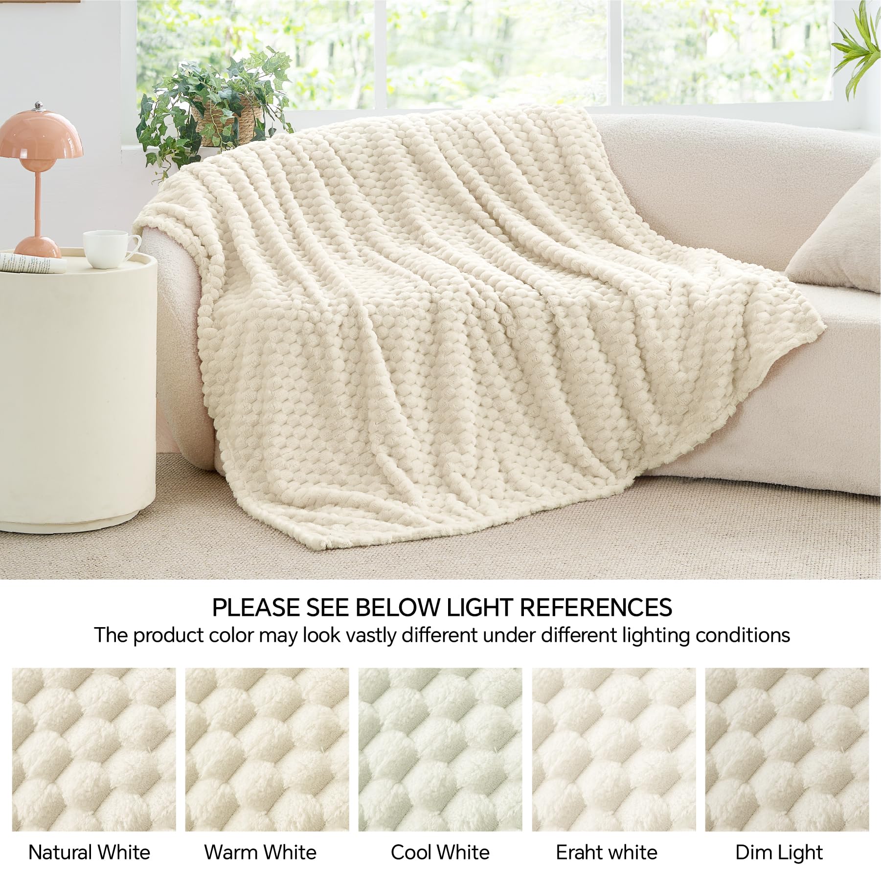 BEDELITE Cream Throw Blanket for Couch, Soft Cozy Gifts for Women, 50 * 60