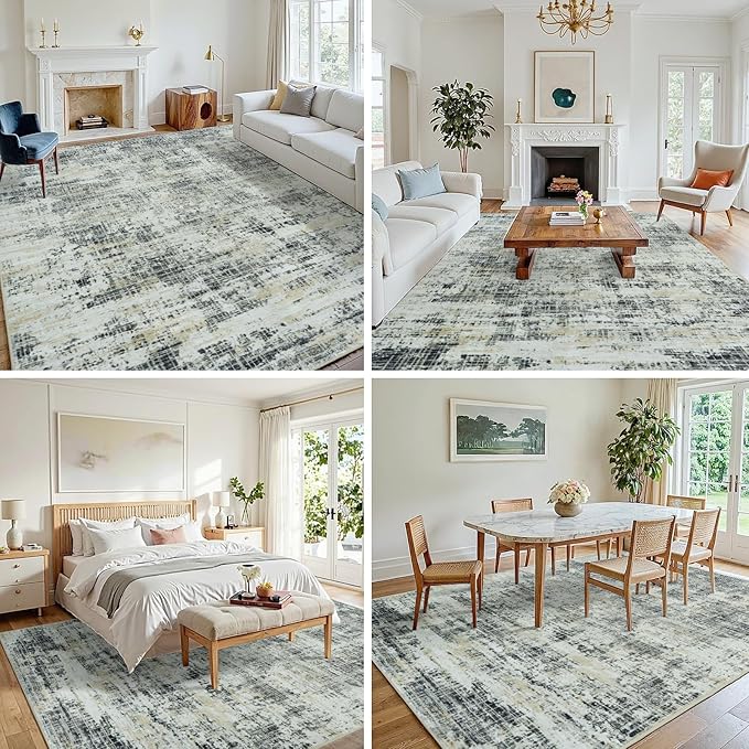 5x7 Washable Area Rug for Living Room Bedroom: Non-Slip Modern Black Gray