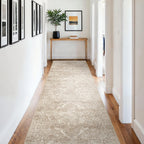 4x12 Washable Hallway Runner Rug: Vintage Wide Low Pile Rugs NaturalBeige