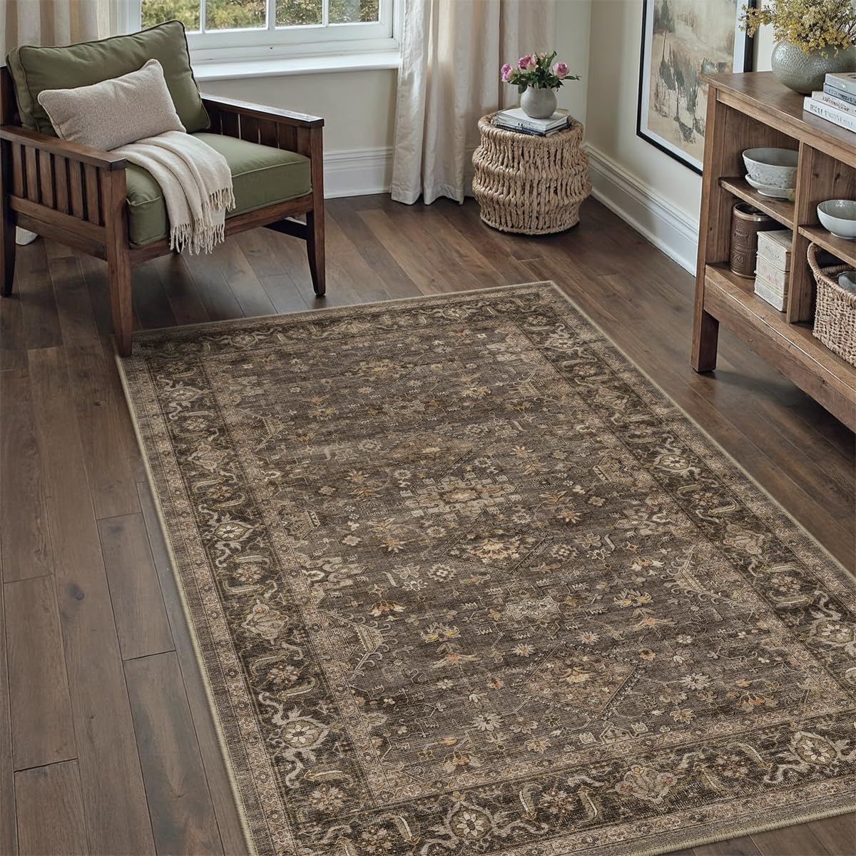 WondRg 4x5 Dark Brown Vintage Area Rug