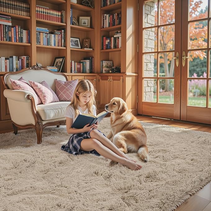 3x5 Rug, Bedside Preppy Dorm Area Rug, College Essentials Small Carpets for Bedroom, Anti Slip Living Room Rugs Home Decor(Beige, 3 x 5)