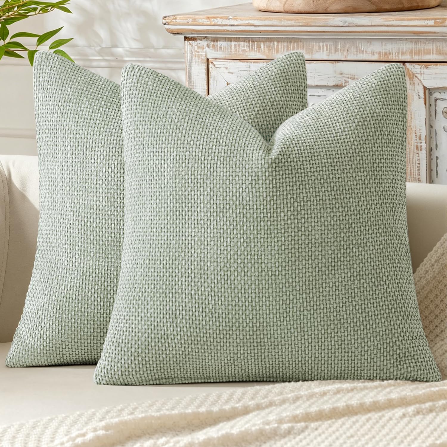 MIULEE Decorative Couch Throw Pillow Covers 20x20 Inch Light Green 2 Pack