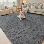 Area Rugs 10x14 for Living Room,Dark Grey Large Shaggy Plush Furry Rug