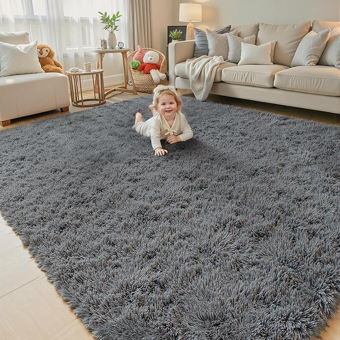 Area Rugs 10x14 for Living Room,Dark Grey Large Shaggy Plush Furry Rug