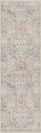 Vintage Beige Blue 2'6" x 8' Runner Rug for Hallway, Kitchen, Bathroom, Entryway Indoor, Washable Non Slip Rubber Backing Stain Resistant - Botanical Home Decor