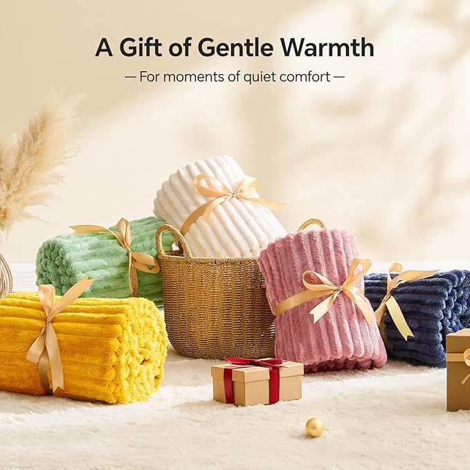 BEDELITE Fleece Blanket Twin Size – 3D Ribbed Jacquard Soft and Warm Decorative Fuzzy Blankets – Cozy, Fluffy, Plush Lightweight Throw Blankets for Couch, Bed, Sofa(Washed Blue, 60x80 inches)