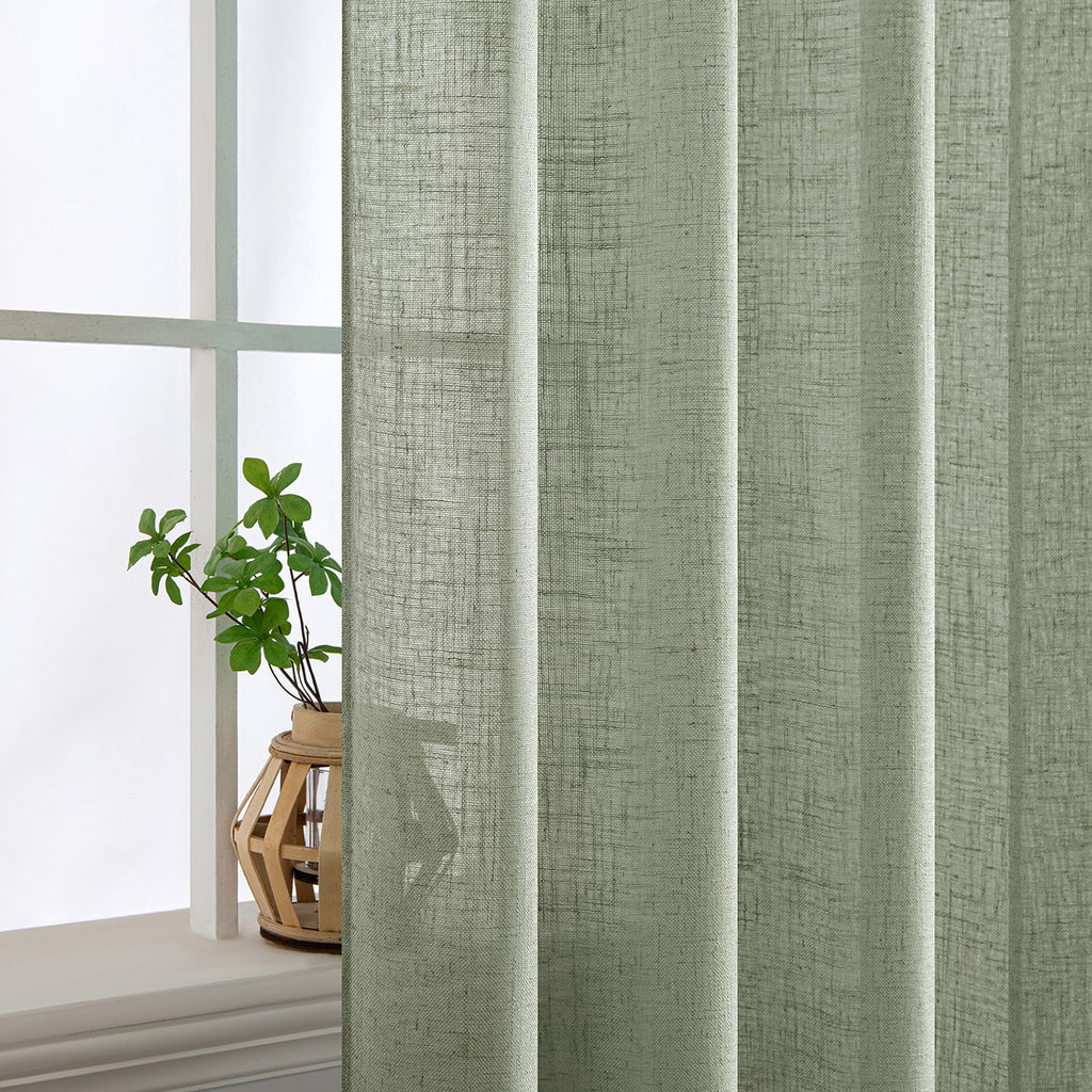 MIULEE Sage Linen Curtains 52x96 Inch Long for Bedroom Living Room Green