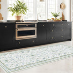 Hazo Haus Oushak 3x20 Wide Hallway Runner Rug - Vintage Turkish Floral, Washable Low Pile Non Slip 20ft Extra Long Runners for Large Kitchen, Hall Way - Blue and Green Décor