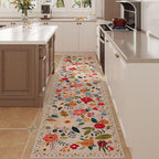 Rugcomf Long Hallway Runner Rug 2'7"x14' - Floral Washable Non Slip Boho Carpet for Kitchen, Entryway, Hall, Bathroom - Beige