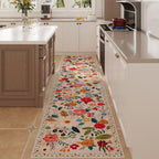 Rugcomf Washable Kitchen Runner 2'7"x12' - Floral Long Hallway Runner Rug Non Slip, Boho Carpet for Entryway, Hall, Bathroom - Beige