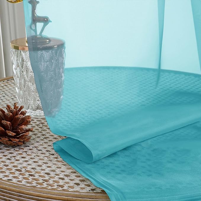 OVZME Turquoise Sheer Curtains 84 Inches Long 2 Panels Set, Light Filtering Sheer Curtains for Living Room Bedroom 59 Inch Extra Wide, Modern Voile Filmy Rod Pocket Window Drapes, 59Wx84L Inches