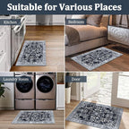 Yamaziot Washable Runner Rug 2x3 – Non Slip Small Entryway Rug Boho Floral Rug with Rubber Backing, Low Pile Faux Wool Distressed Carpet for Indoor Door Mat, Kitchen, Laundry Entrance, Navy/Black