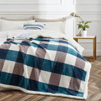 PU MEI Sherpa Blanket Twin Plaid Thick Bed Blanket, 60”*80” Super Soft Flannel Fuzzy Fleece Reversible Velvet Plush Warm Blanket for Couch (Teal Check, 60"*80")