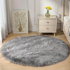 Goolela Grey Round Rug 4ft Fluffy Circle Fuzzy Furry Carpet for Bedroom Bedside Living Room Faux Sheepskin Fur Plush