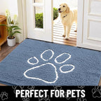 Smiry Dog Door Mat for Muddy Paws, Absorbent Dirt Trapper Non Slip Quick Dry Washable Chenille Mat for Mud Dogs, Entry Rug for Indoor and Outdoor (59x24 Inches, Airy Blue and White)