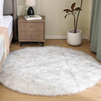 Goolela Round Sheepskin Rug 5ft Fluffy Circle Fuzzy Faux Fur Rug for Bedroom Living Room Plush Soft Washable - White with Grey Tips