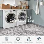Lofus 8x10 Area Rugs for Living Room, Washable Area Rug, Rugs for Bedroom, Kitchen, Vintage Boho Carpet, Soft Non-Slip, Low Pile Large Area Rug for Office Dining Room, Floral Grey