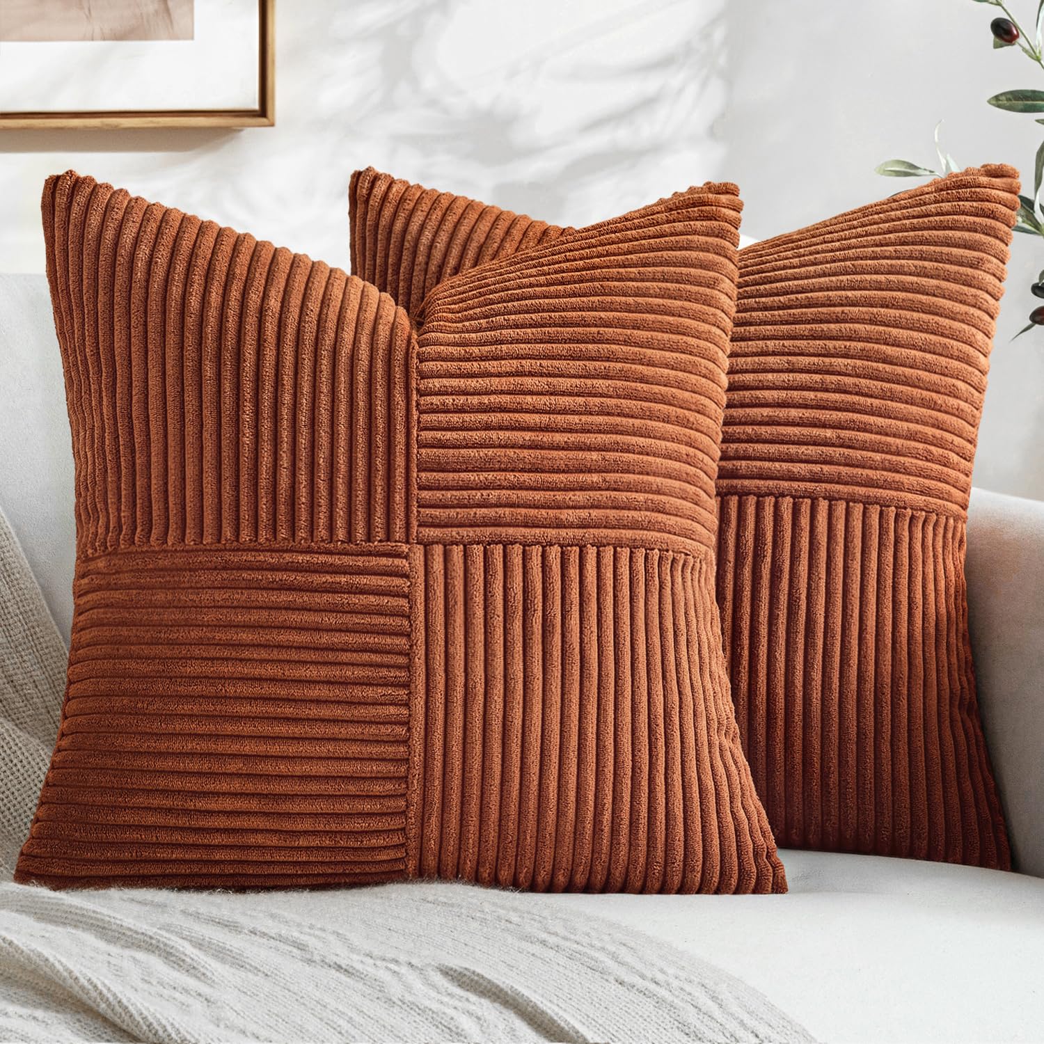 MIULEE Fall Rust Boho Decorative Throw Pillow Covers for Couch 20x20 Inch