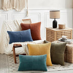 Fancy Homi 2 Packs Teal Long Lumbar Decorative Throw Pillow Covers 16x24 Inch for Couch Bed Sofa, Rustic Farmhouse Boho Home Decor, Soft Striped Corduroy Rectangle Accent Cushion Case 40x60 cm