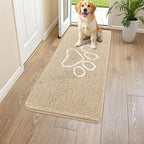 Smiry Dog Door Mat for Muddy Paws, Absorbent Dirt Trapper Non Slip Quick Dry Washable Chenille Mat for Mud Dogs, Entry Rug for Indoor and Outdoor (47x20 Inches, Beige and White)