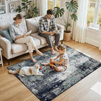 Washable Area Rugs 4'x6' Non-Slip Modern Abstract Soft for Living Room Entryway Bedroom Nursery, Print Pattern, Blue Black Teal