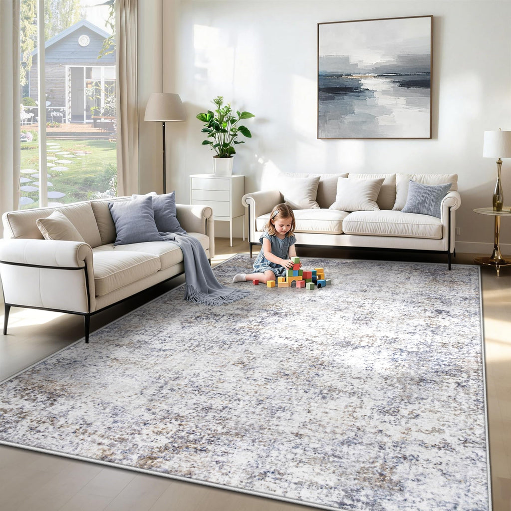 XLUEZ 6x9 Area Rugs for Living Room, Washable Modern Abstract Large Area Rug Neutral Soft Non Slip Kids Rug Stain Resistant Indoor Carpet for Bedroom Nursery Dining Room Playroom(Bluegrey, 6'x9')