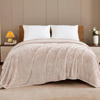 Exclusivo Mezcla Fleece Bed Blanket Queen Size, Super Soft and Warm Blankets for Couch, Sofa and Bed Waffle Textured, Cozy, Fuzzy and Lightweight (Heather Camel, 90x90 Inches)