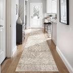 2'6"x12' Washable Hallway Runner Rug - Non Slip Kitchen Runner Rugs with Rubber Backing Vintage Low-Pile Carpet Runners for Entryway Dining Room Laundry Room Home Decor (Beige)