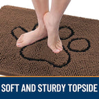 OLANLY Dog Door Mat for Muddy Paws 36x24, Paw Print Design, Absorbs Moisture and Dirt, Absorbent Non-Slip Washable Doormat, Quick Dry Chenille Mud Mat for Dogs, Entry Indoor Entryway Carpet, Mocha
