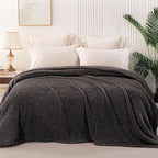 Whale Flotilla Queen Size Fuzzy Fleece Blanket, Fluffy Warm Soft Jacquard Bed Blankets for All Season, Lightweight and Cozy, 90x90 Inch, Coffee