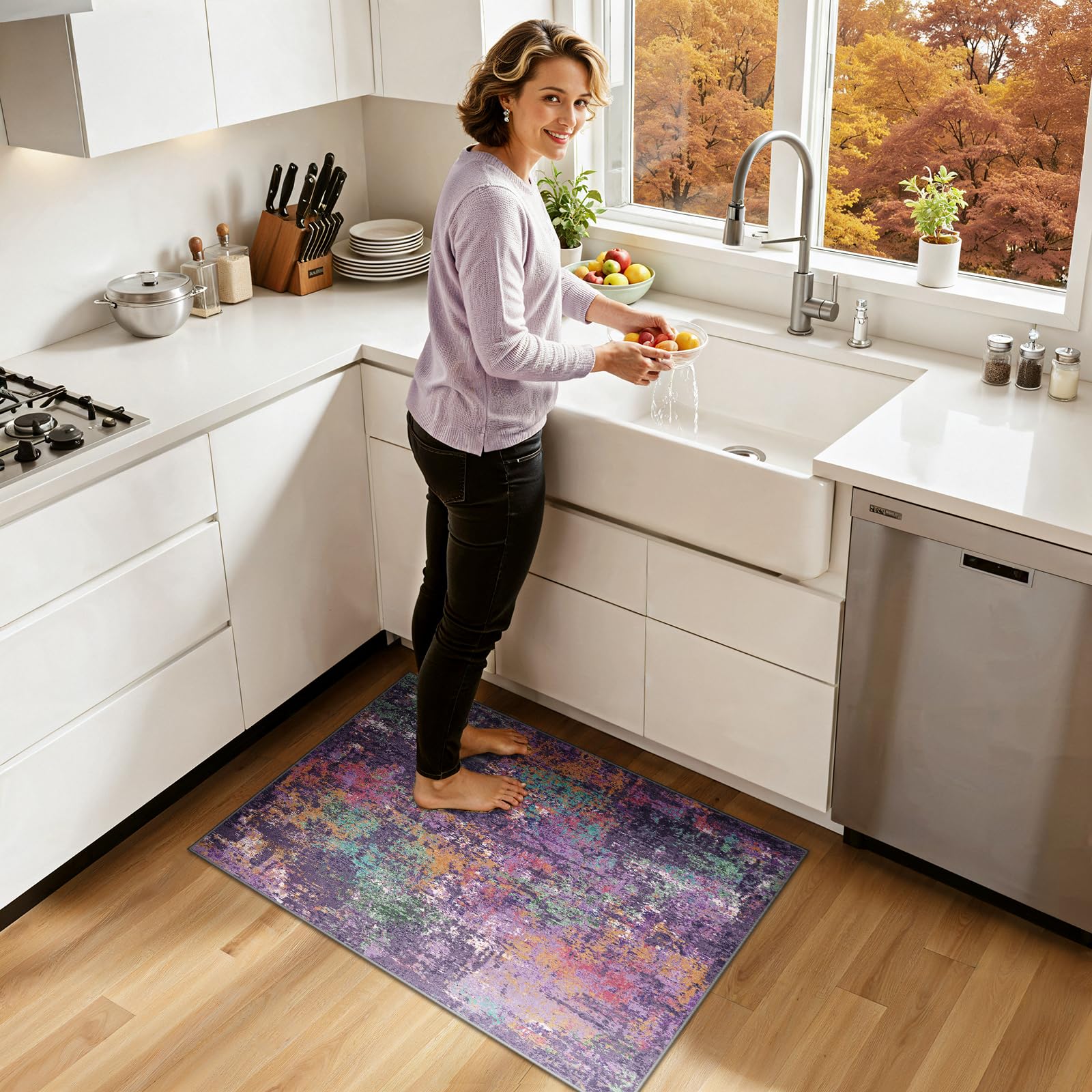 RELEANY Washable 2'x3' Abstract Area Rug for Living Room Purple Multi