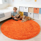Orange Fluffy Round Rug,Soft Area Rugs for Girls Room,Shaggy Rugs 5'X5' for Living Room,Non Slip Circle Rug for Kids Bedroom,Shag Plush Nursery Carpets,Fuzzy Plush Rug for Dorm,Cute Room Decor Carpet