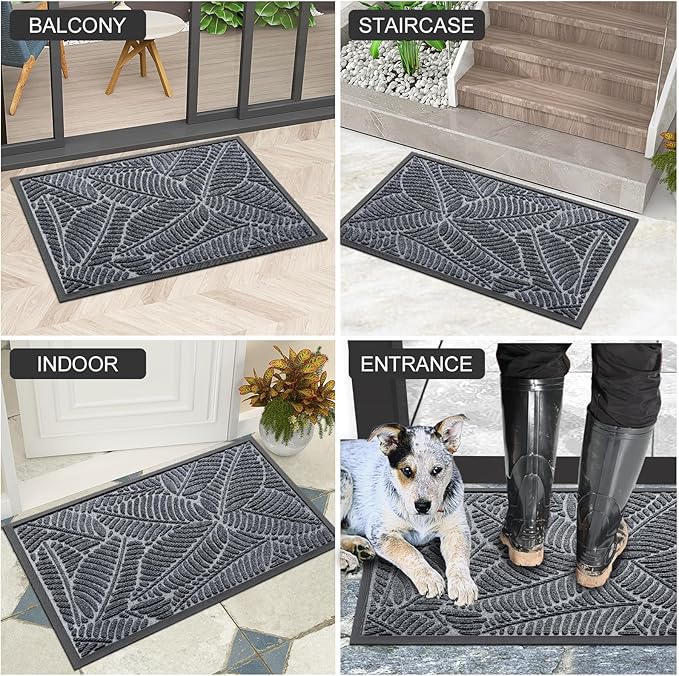Colorxy Waterproof Doormat, Sturdy Natural Rubber Front Indoor Mat, Non Slip Low Profile Indoor Outdoor Door Mats, Stain and Fade Resistant Floor Mat, Easy Clean Patio Entrance Mat, 36''x24'', Grey