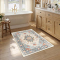 RELEANY Washable Area Rug, Small 2'6"x4', Beige/Blue/Orange