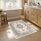 RELEANY Washable Area Rug, Small 2'6"x4', Beige/Blue/Orange