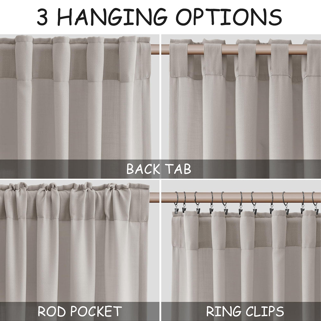 Nanspring Stone Grey Linen Curtains 84 Inch Length 2 Panels Set for Living Room Simple Modern Light Filtering Semi Sheer Curtain Back Tab and Rod Pocket Neutral Luxury Drapes for Bedroom Office 52x84